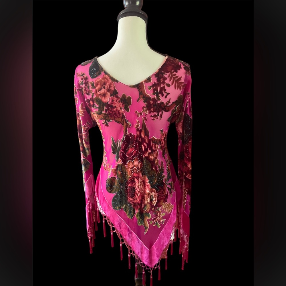 Burnout velvet tassel fringed tunic
